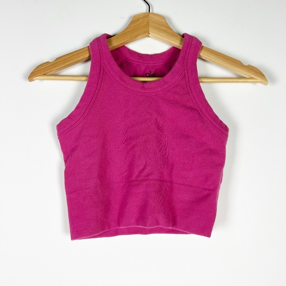Alo Yoga Seamless Delight High Neck Crop Tank Top Bra Magenta Crush Pink Small - Picture 1 of 4